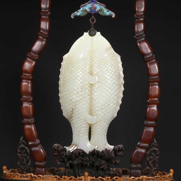 北京億宬和田玉雙魚(yú)吉慶掛屏
