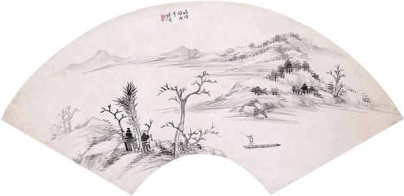 香港華輝李杏芬    泛舟圖 扇面