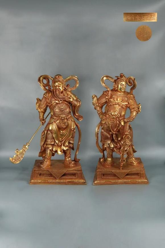 燊金堂銅鎏金關(guān)公、韋陀護(hù)法成對(duì)造像
