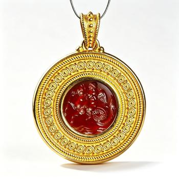 Etruscan Revival 22K Gold Carnelian Intaglio Pendant