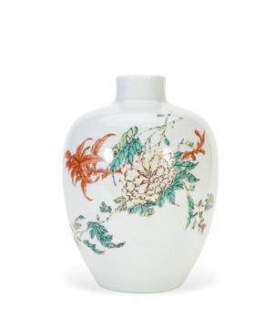 Qing Dynasty Famille Rose Turnip Vase With Peony & Chrysanthemum Motifs