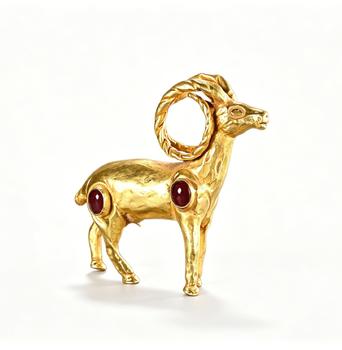 Solid Hand-Wrought Gold Ibex Gazelle Table Sculpture