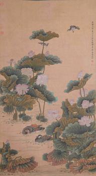 沈銓絹本荷花鴛鴦圖畫