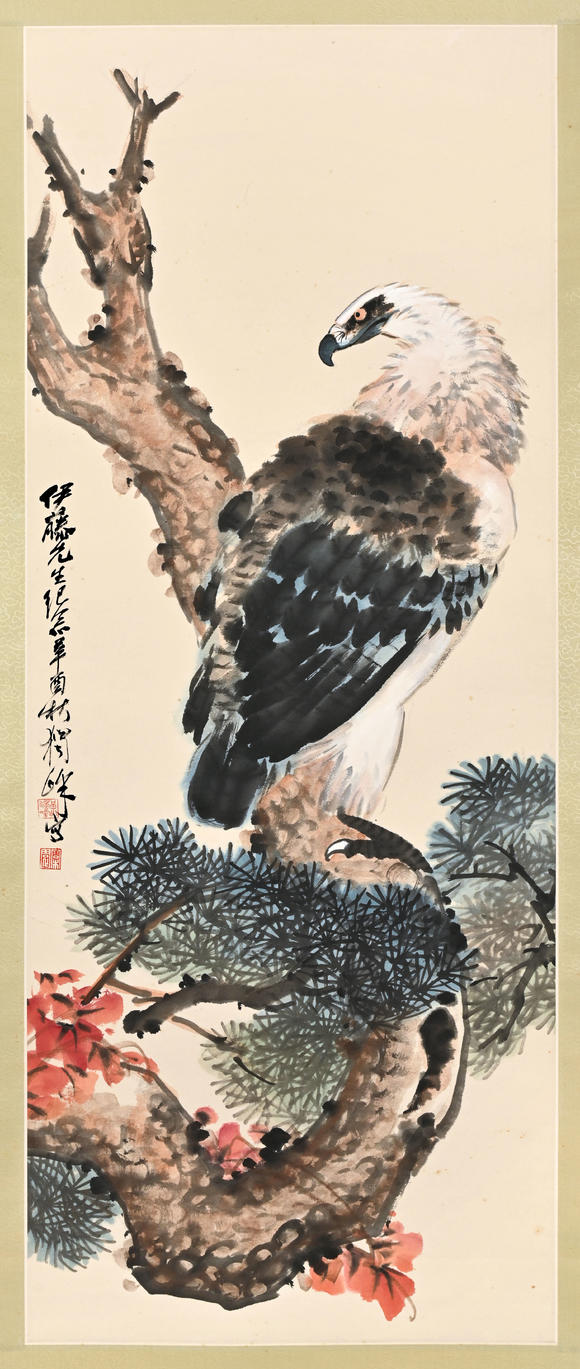 三杉美術(shù)黃獨(dú)峰 為伊藤正文先生畫松鷹圖