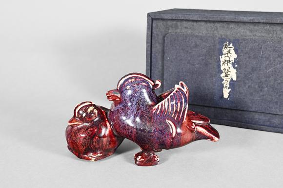 三杉美術(shù)鈞釉鴛鴦擺件
