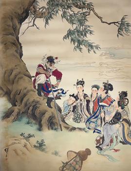 劉繼卣 大圣戲七仙 立軸絹本設(shè)色