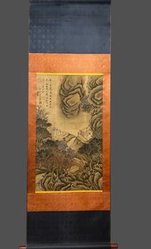唐寅 高士圖 立軸絹本設色