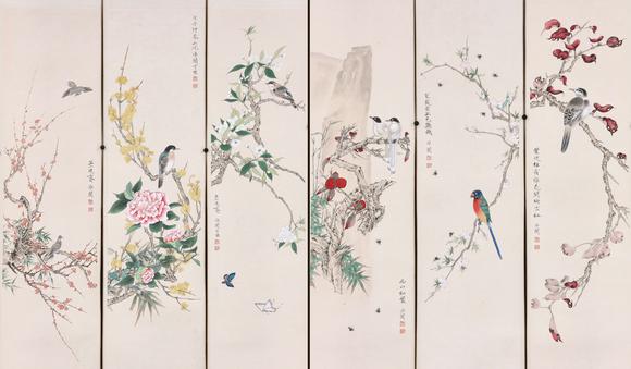 東京共成拍賣|東京共成夏季拍賣會(huì)於非闇 花鳥六條屏