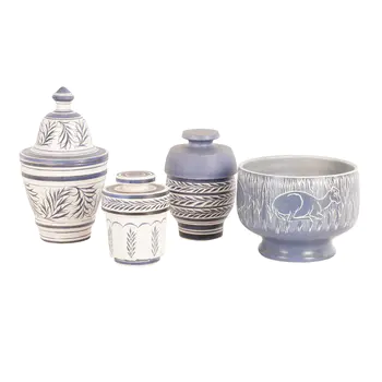 Ludwig Van Der Straeten Four pieces of studio pottery in blue and white