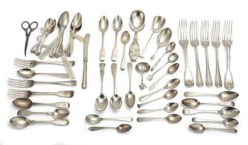 Lot 138 TWO VICTORIAN SILVER FIDDLE, THREAD AND SHELL TABLE FORKS
