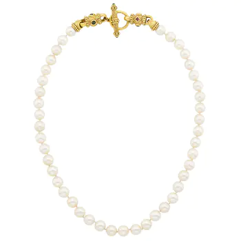 Judith Ripka Long Gold, Cultured Pearl and Gem-Set Necklace with Toggle Clasp