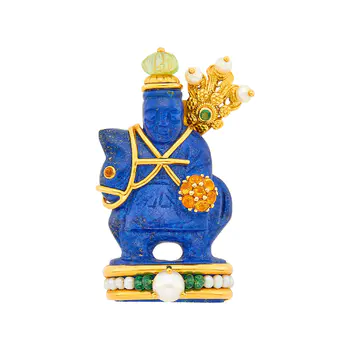 Seaman Schepps Gold, Carved Lapis, Emerald Bead, Gem-Set, Mabé and Cultured Pearl Chessman