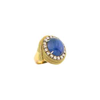 Gold, Platinum, Cabochon Sapphire and Diamond Ring