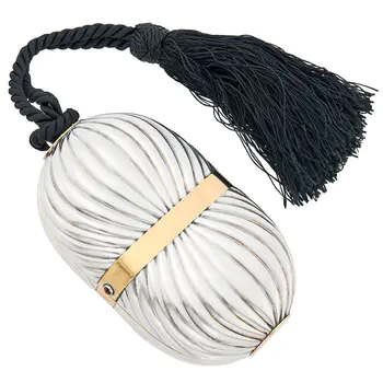 Gucci Sterling Silver, Gold and Tiger's Eye Clutch with Black Tassel