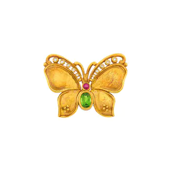 Helen Woodhull Gold, Tourmaline, Ruby and Diamond Butterfly Brooch