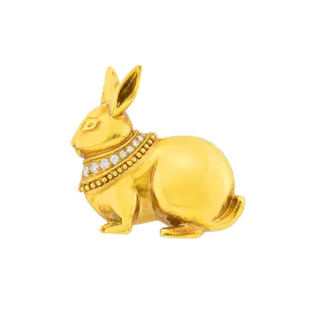 Attributed to Helen Woodhull Gold and Diamond Rabbit Brooch