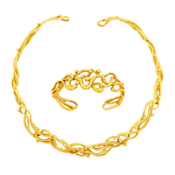 John R?rvig High Karat Gold Torque Necklace and Cuff Bangle Bracelet