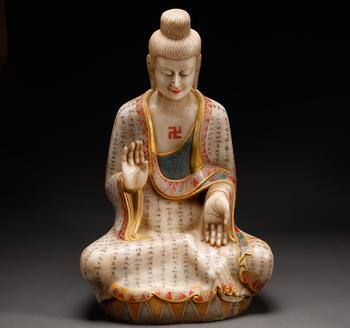 明以前 漢白玉彩繪佛造像