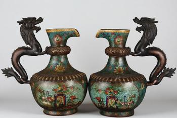 明 銅景泰藍(lán)鎏金博古花卉紋執(zhí)壺