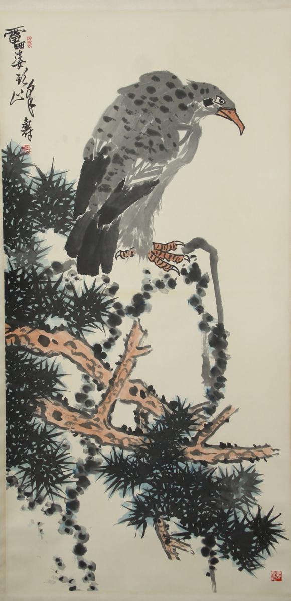 東京蕓術(shù)潘天壽 松鷹圖 立軸紙本設(shè)色