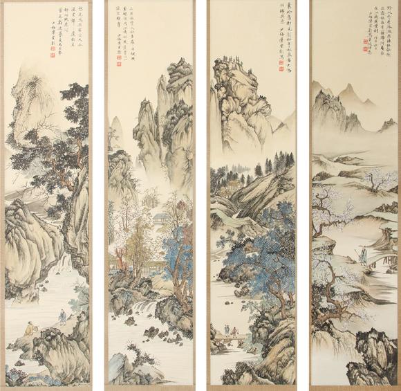 東京蕓術(shù)陳少梅 四季山居圖四條屏 裱片紙本設(shè)色
