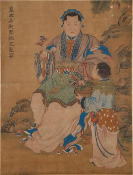 郎世寧絹本皇太后禦園采芝像圖畫(huà)