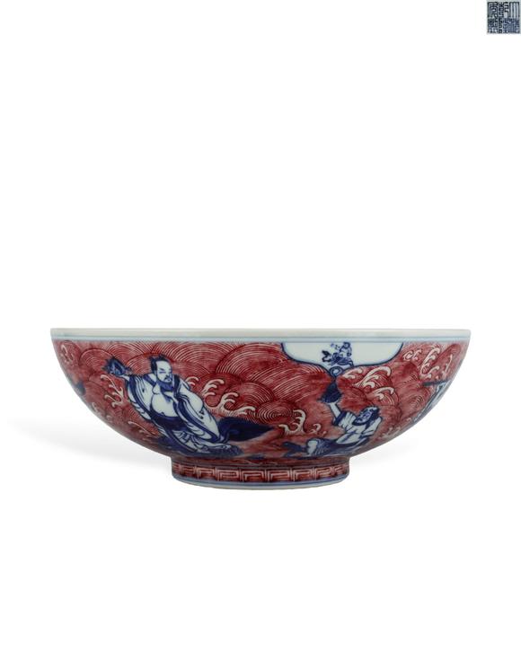 Cascade'sQing gan long blue and white glazed red eight immortals figure pattern bowl | 清乾隆 青花釉裏紅八仙人物紋碗