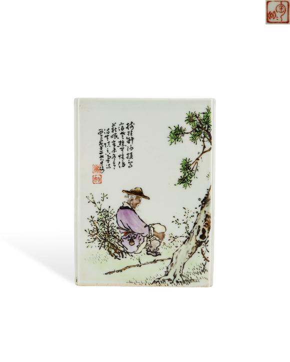 Cascade'sIn the Republic of China, the shallow crimson fish firewood cultivated and read porcelain plate paintings. | 民國(guó) 淺絳彩漁樵耕讀瓷板畫(huà)