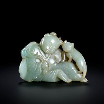 Qing jade carving boys and playing with animals | 清 翡翠雕童子戲獸