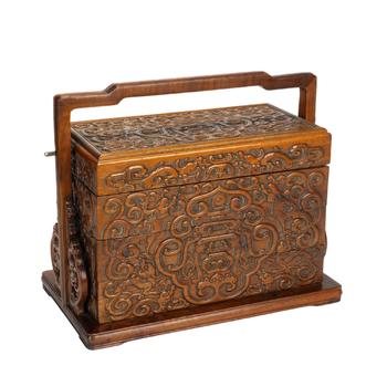 A CHINESE NANMU CHILONG HANDLE CARRY BOX