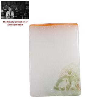 A CHINESE WHITE JADE LANDSCAPE PLAQUE
