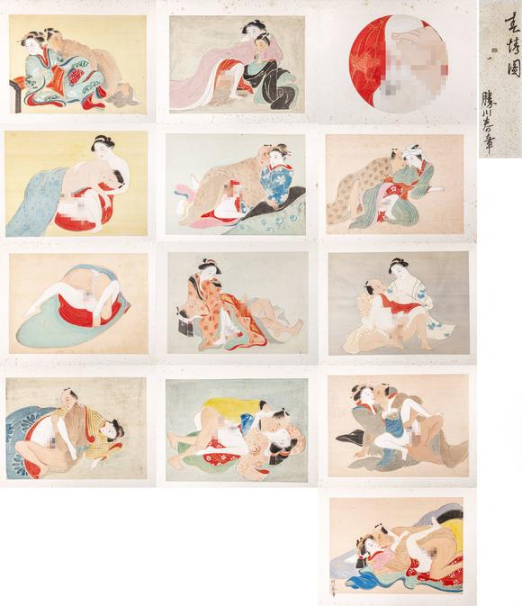 大阪美術(shù)商會(huì)|2026年大美會(huì)第三十六回夏季藝術(shù)品拍賣會(huì)江戶時(shí)代 勝川春章 春情圖十五開(kāi)