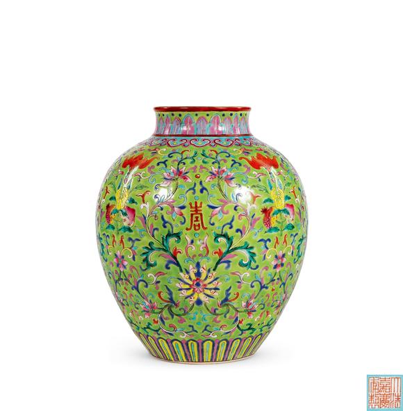 華藝國(guó)際|華藝2026春季拍賣(mài)會(huì)清嘉慶  綠地粉彩福壽紋太白罐