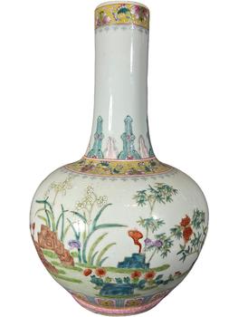 清同治 粉彩四季花卉圖天球瓶