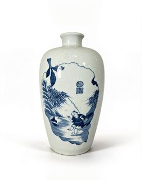 清康熙 青花開(kāi)窗漁樂(lè)圖梅瓶