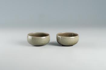 何志隆 翡翠青瓷 茶碗一對