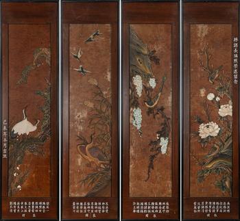日治時期 李松林風(fēng)格 木雕四屏