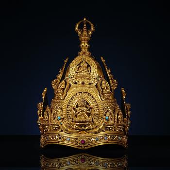 15世紀(jì) 銅鎏金鑲嵌金剛法冠
