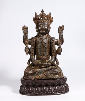 銅漆金六臂佛造像