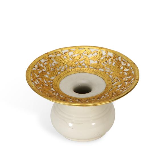 鐮倉美術(shù)明以前 鎏金鑲嵌定窯白釉渣鬥