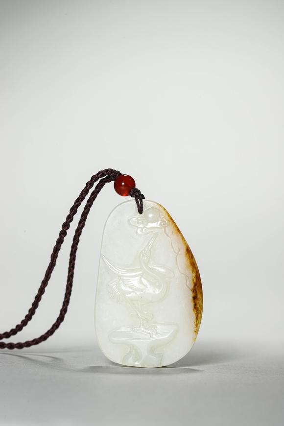 鐮倉美術(shù)清 白玉浮雕仙鶴牌