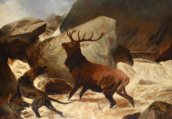 RICHARD ANSDELL (BRITISH 1815-1885), STAG AT BAY