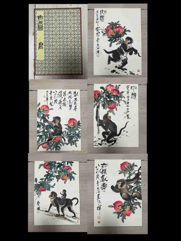 日本松町古美齊白石 吉猴獻(xiàn)壽圖冊