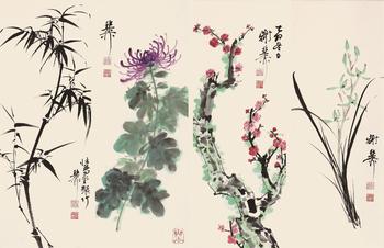謝稚柳(1910-1997) 花卉四屏