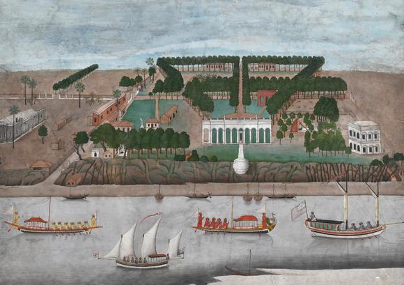 DreweattsCOMPANY SCHOOL (CIRCA 1770), LANDSCAPE WITH A EUROPEAN RESIDENCE NEAR MURSHIDABAD OR KASIMBAZAR