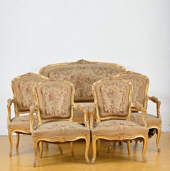 Gilded Louis XV style salon with Aubusson Tapestry…