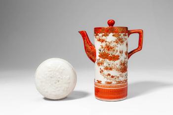 Ca. 17th and 20th centuries AD. >
A decorative grouping comprising a Chinese white porcelain circ