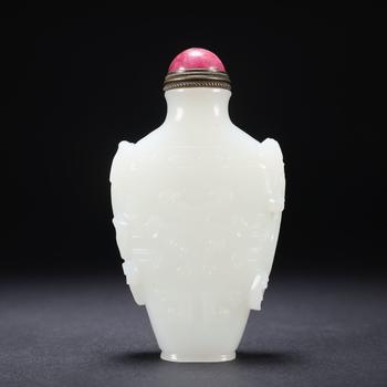 和田玉雙龍獸面鼻煙壺