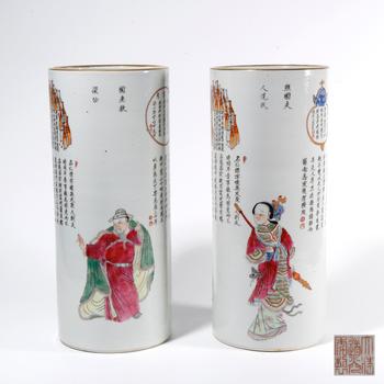 粉彩人物故事紋帽筒（一對(duì)）