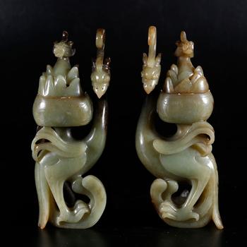 高古玉雕龍鳳紋博山爐（一對(duì)）